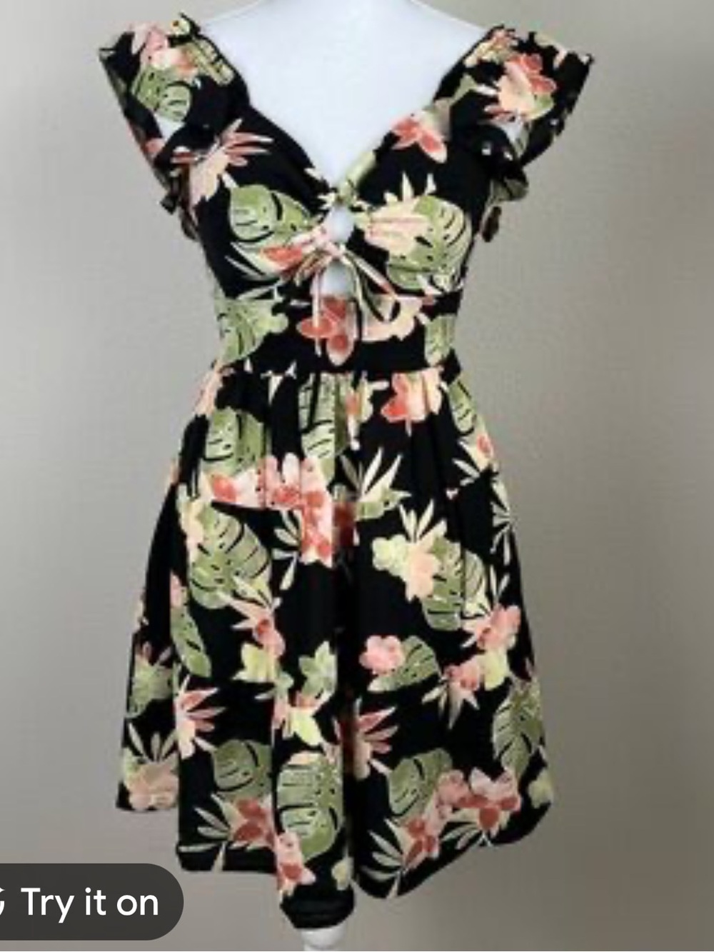 Madden NYC Black Tropical Flutter Sleeve Cutout top tiered mini Dress size XL